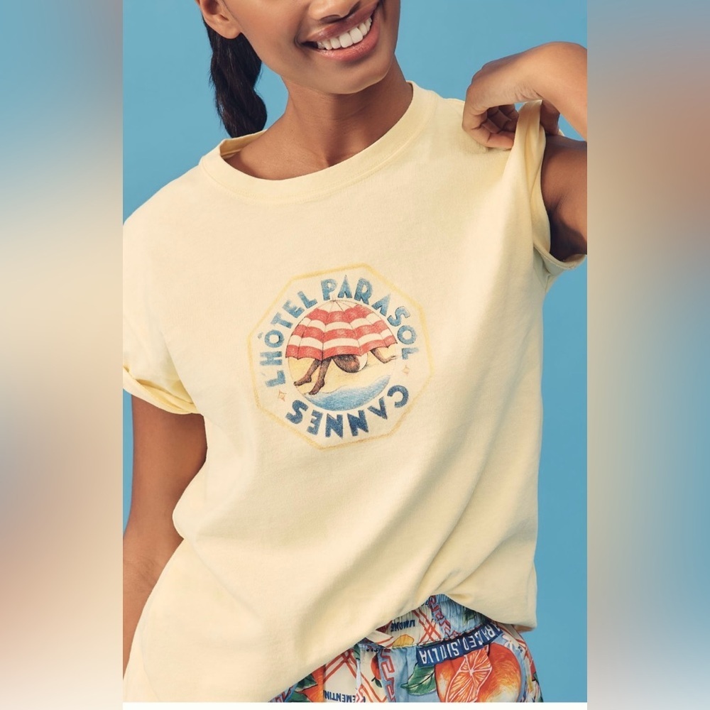 Damson Madder Yellow Parasol Tee, Anthropologie, Size 14, NWT